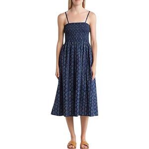 Maisie Riviera Smocked Bodice Midi Dress – Navy/Ivory Geo | Size Large